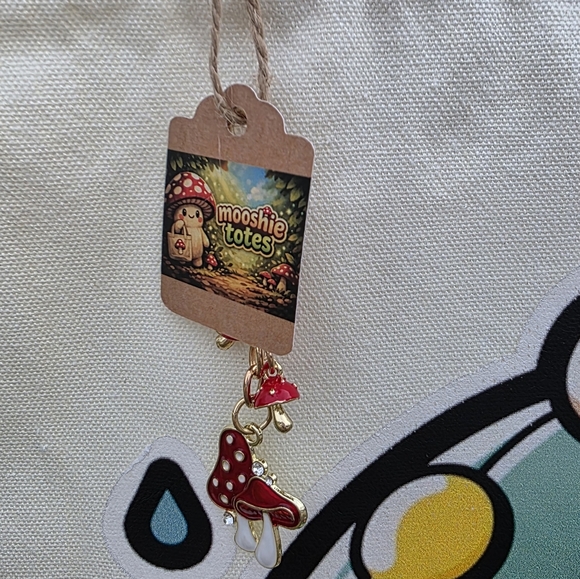 Mooshie Totes +keychain Mushroom Canvas Tote  13x15 NWT - Picture 2 of 4